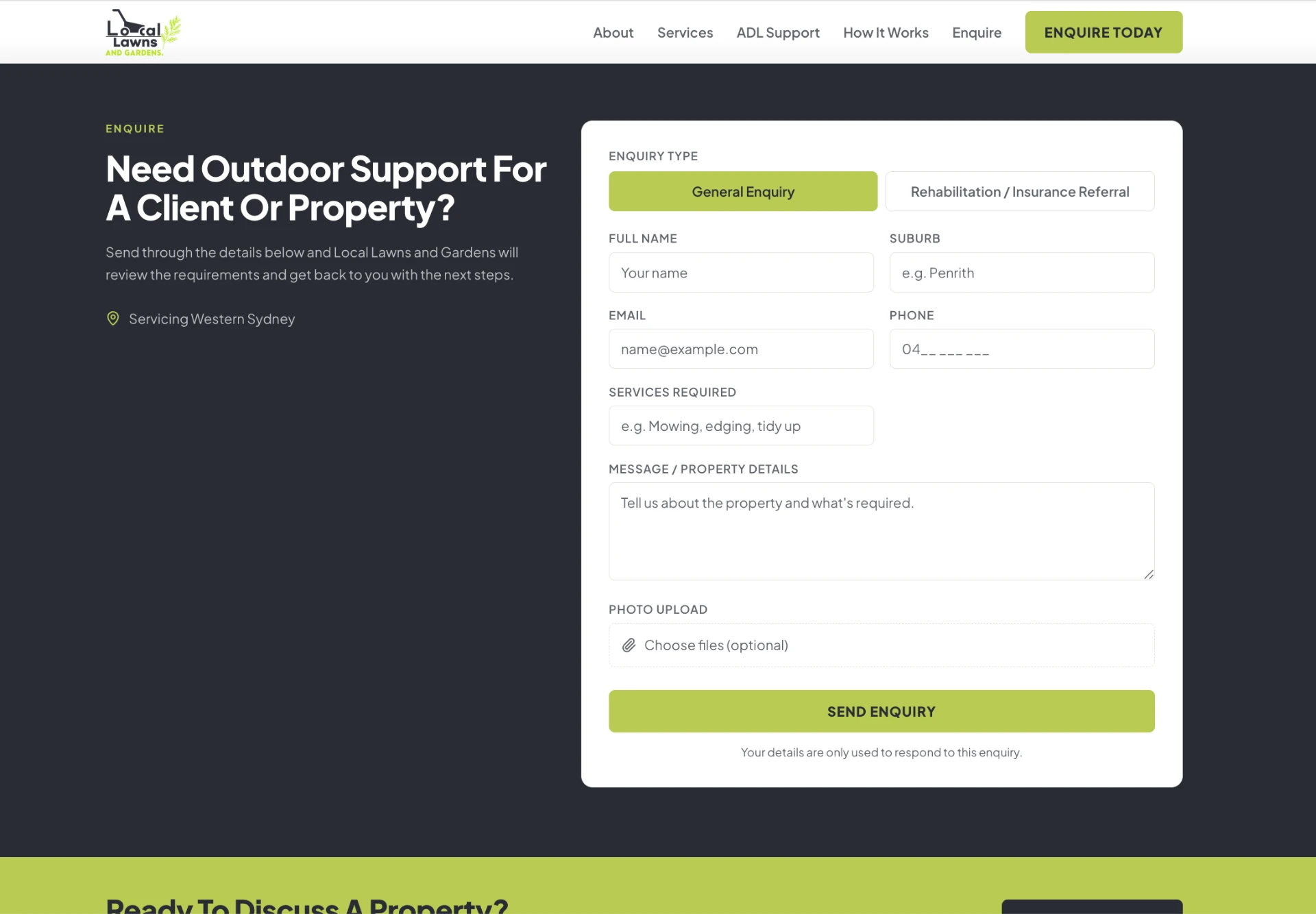 Detail of the Local Lawns & Gardens enquiry section